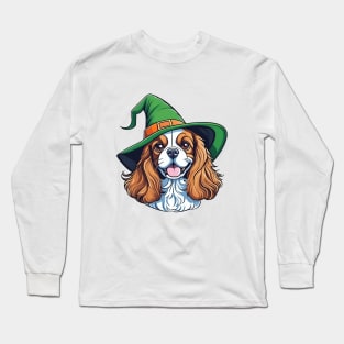 A brown and white dog wearing a green witches hat Long Sleeve T-Shirt
